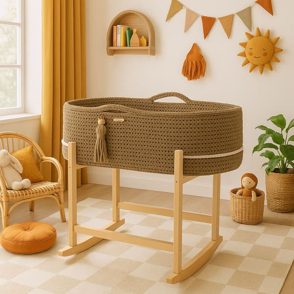 BOHO Handgjord Moseskorg med Vagga - Sand