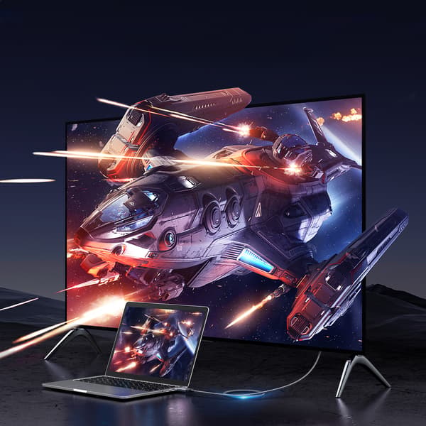 DisplayPort - HDMI 4K 60Hz flätad kabel 1m grå