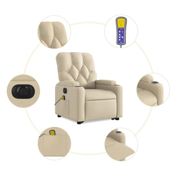 vidaXL Lyftbar massagefåtölj, elektrisk, vilstol, krämfärgad