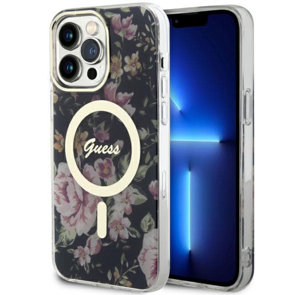 Guess Flower MagSafe-etui til iPhone 14 Pro Max, sort