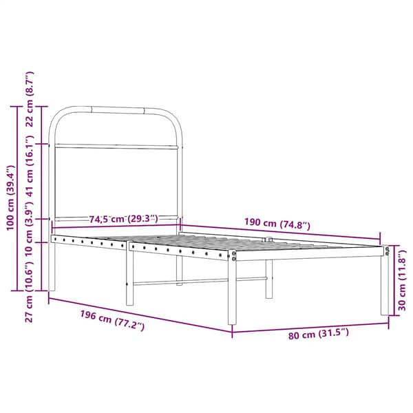 vidaXL sengegavl, Sonoma eg, 75 cm