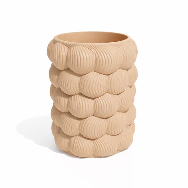 Dekorativ beige vas, strukturell, modern designskulptur