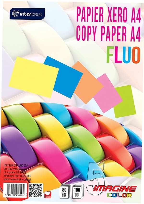 Xero-papper. A4 100 ark. 5 fluorescerande färger.