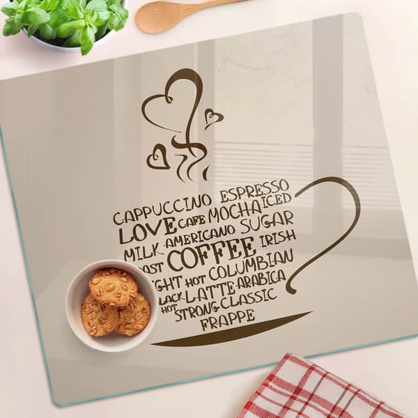 Glasköksbricka med kaffekopp, grafik, 60x52 cm
