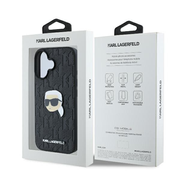 Karl Lagerfeld Monogram Karl Head Pin-cover til iPhone 16, Sort