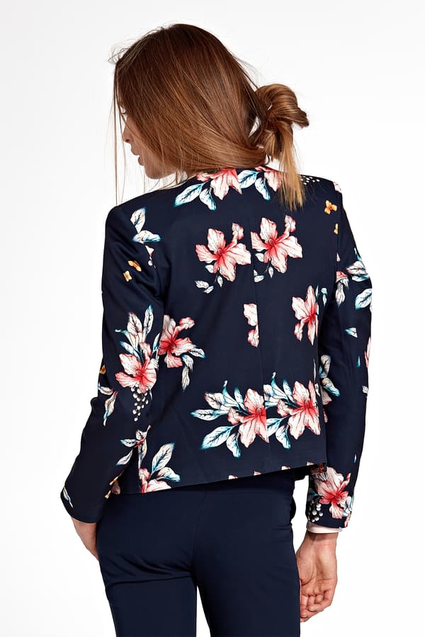 Kort marinblå blommig jacka 40