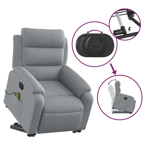 vidaXL Elektrisk lyftande massagefåtölj ljusgrå