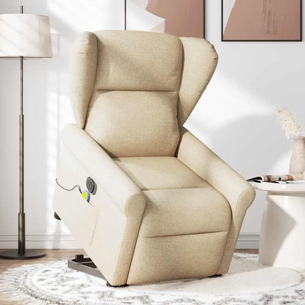 vidaXL Lyftbar massagefåtölj, elektrisk, vilstol, krämfärgad