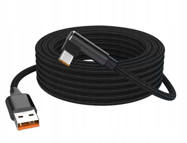 5m 90 grader vinklet hurtigopladningskabel USB A til C langt sort 5 meter