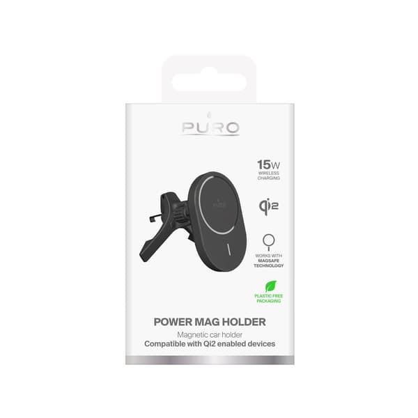 Bilholder med Qi2 MagSafe 15W oplader - Sort