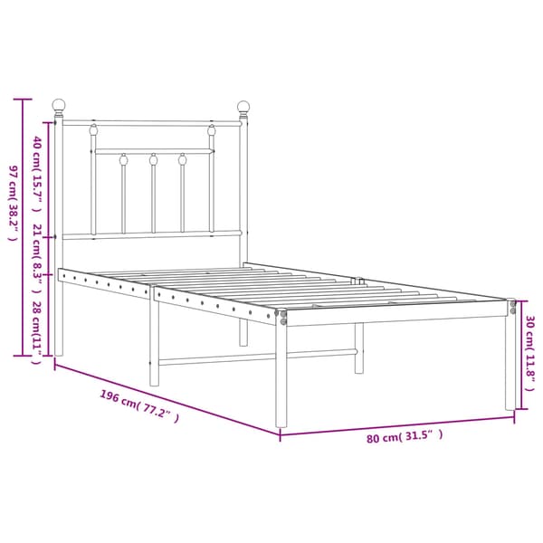 vidaXL metalsengestel med hovedgærde sort 75x190 cm