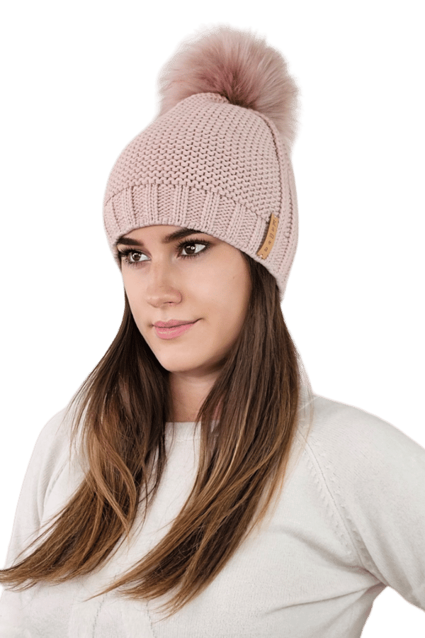 FIONA dame vinterfleecehue med pompon, pink