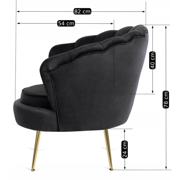 ANGEL Shell Lænestol til Stuen, Sort Velour, Moderne
