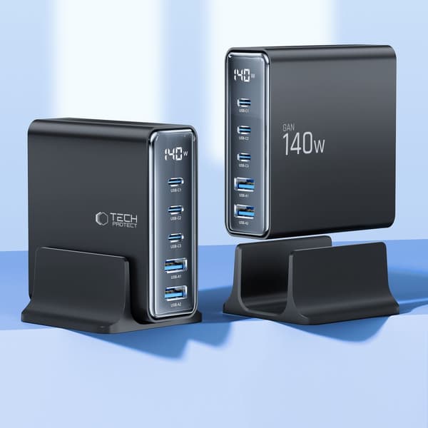 Ladestation til enheder med display 3x USB-C 2x USB-A GaN 140W - sort