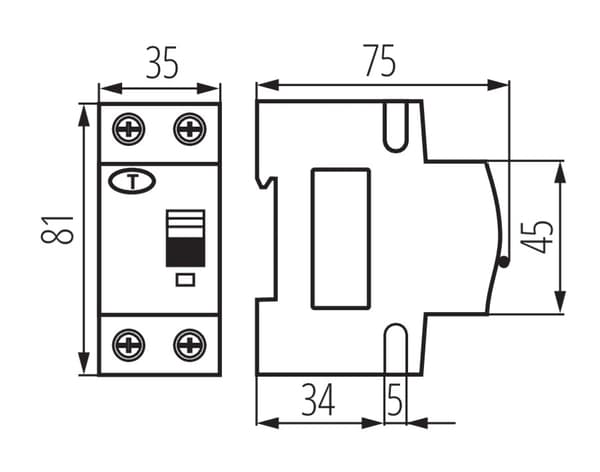 Differentialbrytare, överströmsskydd, 2P, 16A, 30mA, för KANLUX samlingsskena