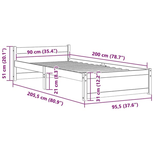 vidaXL sengestel sort massivt træ 90 x 200 cm