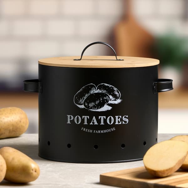 Potatislåda, svart, bambulock