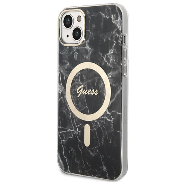 Guess GUBPP14MHMEACSK Etui + Oplader Sæt iPhone 14 Plus / 15 Plus 6,7" sort/sort hårdt etui Marble MagSafe