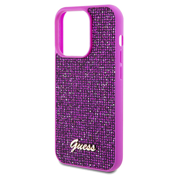 Guess Disco Metal Script-etui til iPhone 14 Pro Max, Fuchsia/Fuchsia