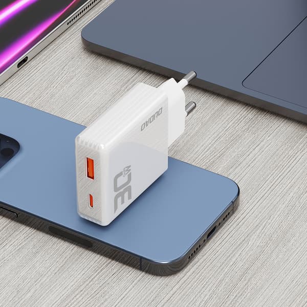GaN A30EUL 30W USB-A USB-C Väggladdare - Vit