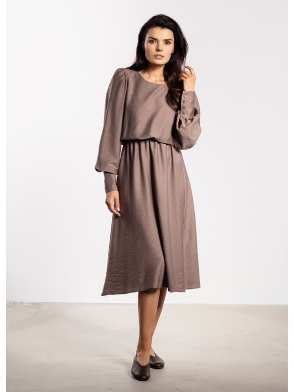 Elegant Taupe Rayon Midiklänning för höst och vinter M