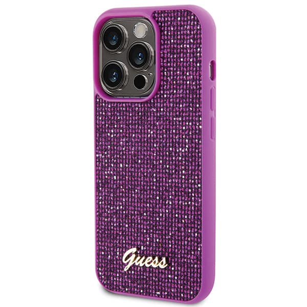 Guess Disco Metal Script-etui til iPhone 15 Pro, Fuchsia/Fuchsia
