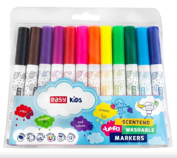 Jumbo vaskbare duftende tuscher 12 farver EASY