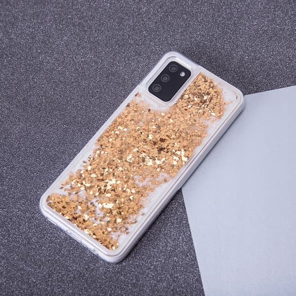 FLYDENDE GULD GLITTERETUIL TIL IPHONE 14 + GLAS