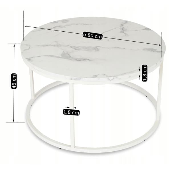 AGNES MAX Soffbord 80 cm vit marmor modern