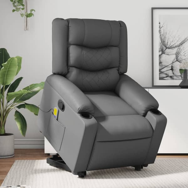 vidaXL Lyftbar massagefåtölj, grå, konstläder