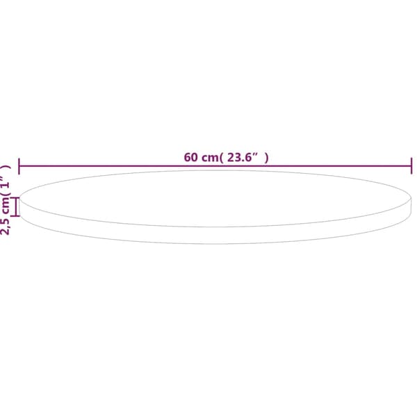 vidaXL rund bordplade, Ø60x2,5 cm, råt egetræ
