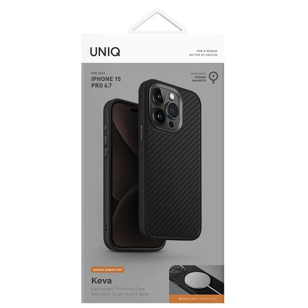 UNIQ Keva iPhone 15 Pro Max 6,7" Magclick Opladningsetui Sort/Kulstofsort