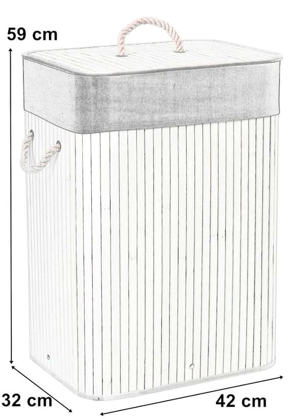 Bambu tvättkorg med lock 80L vit och grå