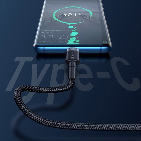 Durable USB-C -kaapeli, USB-C 40W, pikalataus 3.0, QC 3.0, 1m, harmaa-musta