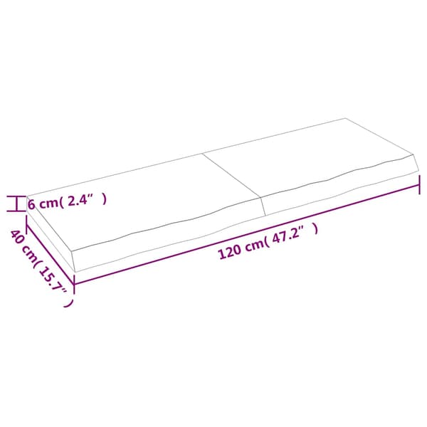 vidaXL bordplade mørkebrun 120x40x(2-6) cm massivt egetræ