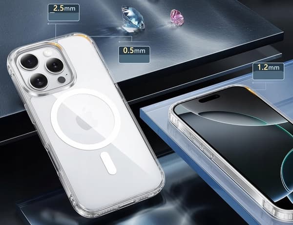 Etui til Apple iPhone 16 Pro FORSTÆRKET til MAGSAFE CLEAR SHOCK CASE + Glas