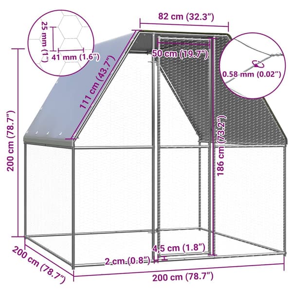 vidaXL Hönsbur silvergrå 2x2x2 m galvaniserat stål