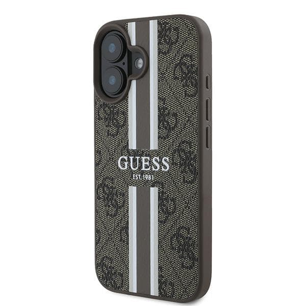 Guess 4G Printed Stripes MagSafe-etui til iPhone 16 Plus, brun