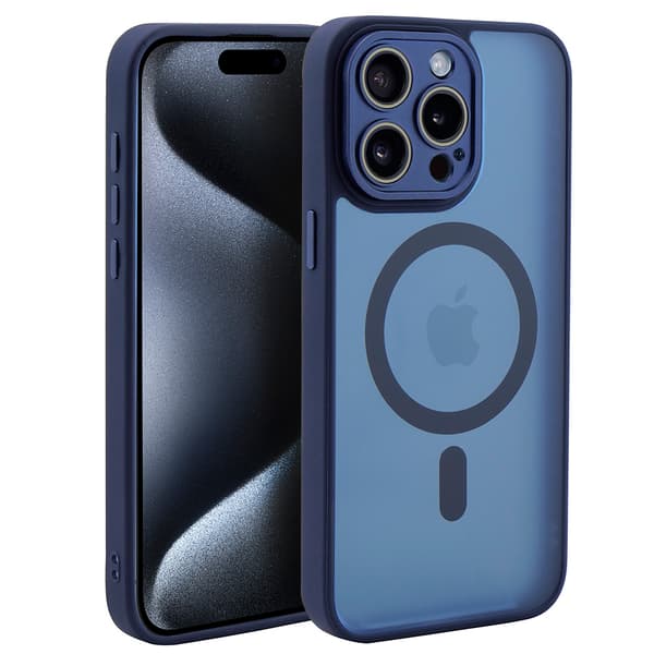 MagSafe-etui til iPhone 15 Pro Max, Hybrid Matte Lens Pro, Titaniumblå