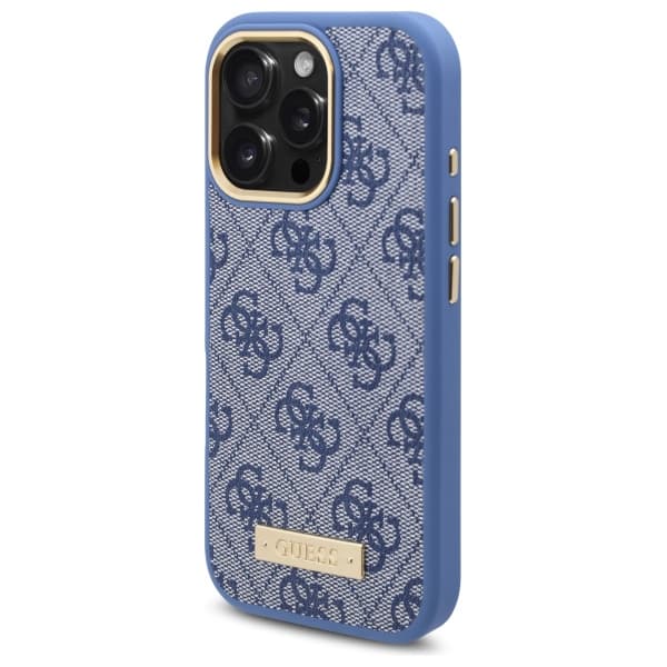 Guess 4G Logo Plate MagSafe-etui til iPhone 16 Pro, blå