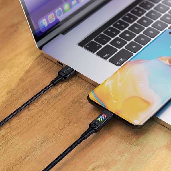 USB-A - USB-C 60W kaapeli näytöllä 1,2m musta