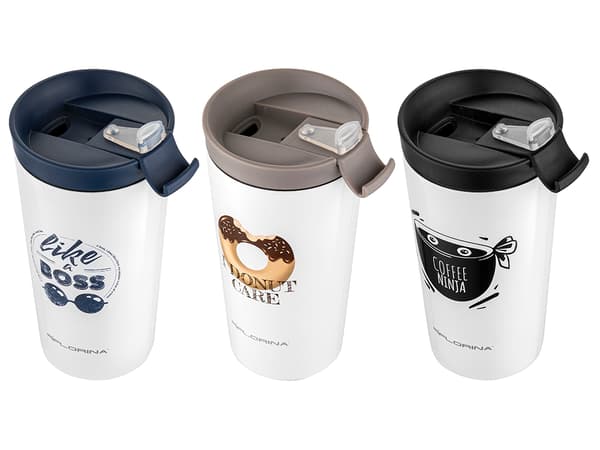 Termokrus i rustfrit stål 360 ml, blanding af 3 designs
