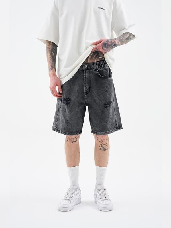 MyStars Svarta Basic Herr Mörkgrå Slitna Jeansshorts 32