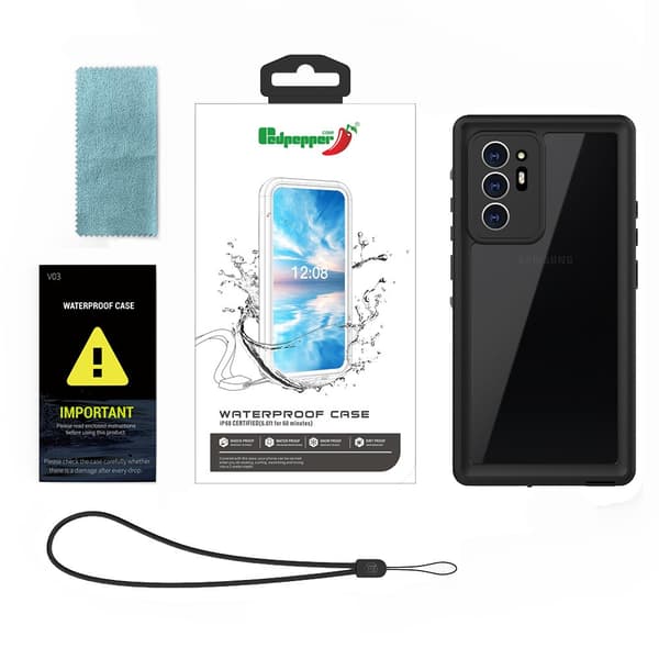 IP68 Vandtæt Etui til Samsung Galaxy Note 20 Ultra, Redpepper, Sort