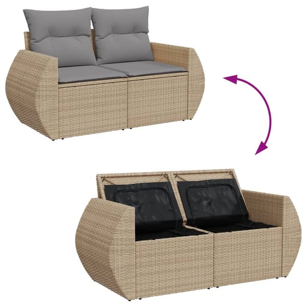 vidaXL Trädgårdssoffa med kuddar, 2-sits, beige, polyrotting