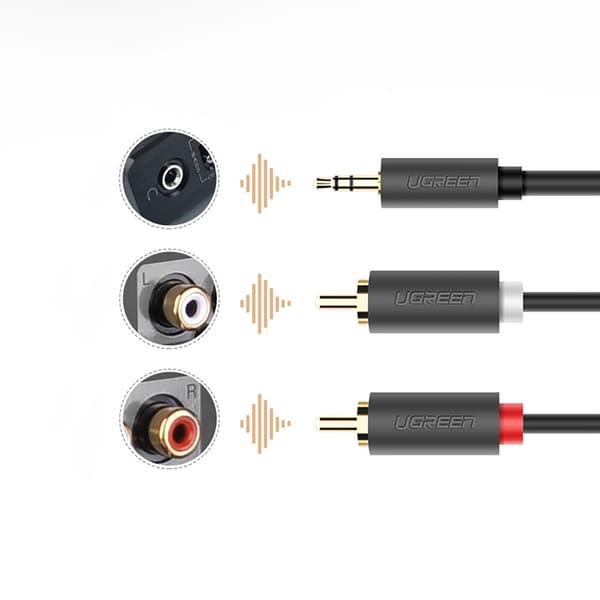 Lydkabel 3,5 mm minijack (han) - 2RCA (han) 5m - grå