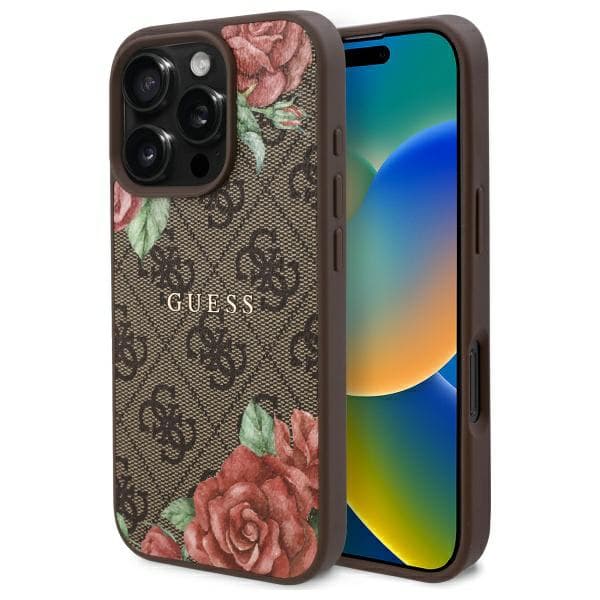 Guess 4G Blomsterprint MagSafe-etui til iPhone 16 Pro Max, Brun