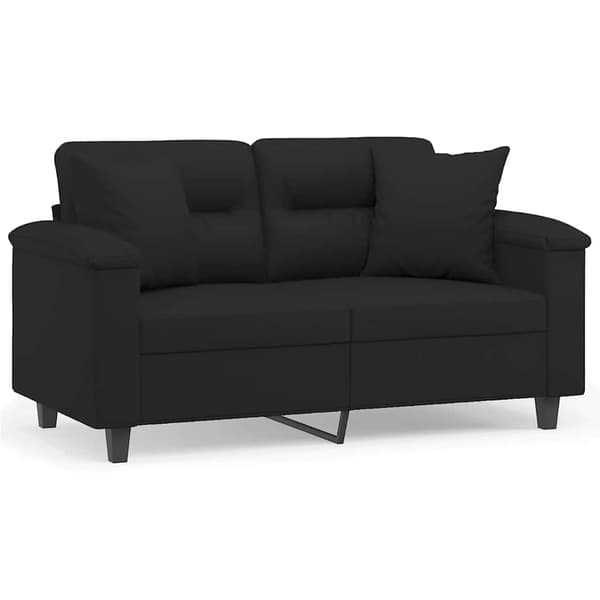 vidaXL 2-sitssoffa med kuddar, svart, 120 cm, mikrofiber