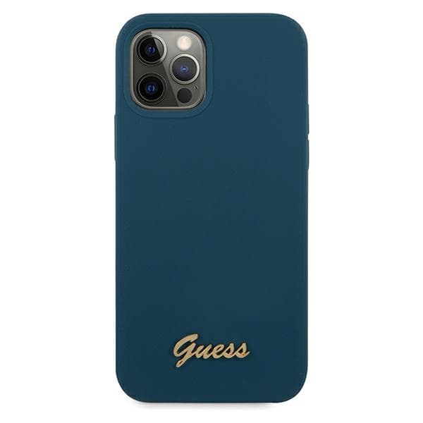Guess Metal Logo Script -suojakuori iPhone 12 Pro Maxille, sininen