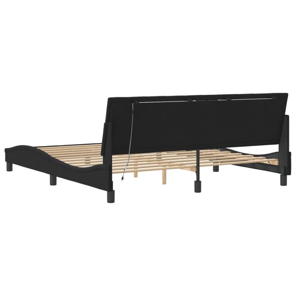 vidaXL Sängynrunko LED-valoilla musta 180x200 cm sametti